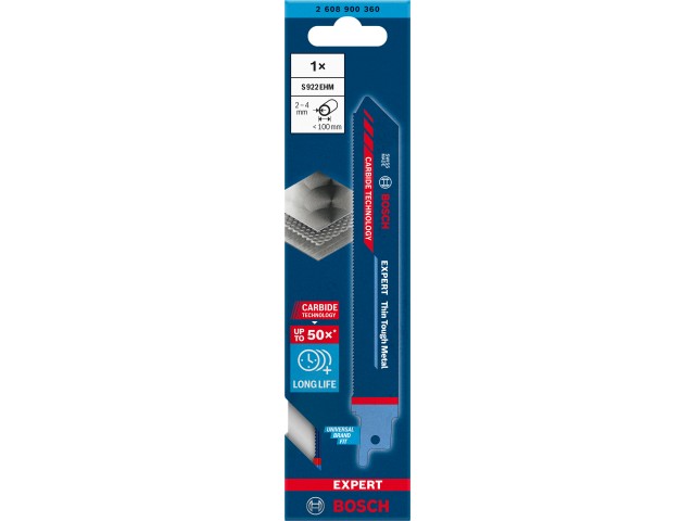 List Bosch za sabljasto žago EXPERT ‘Thin Tough Metal’ S 922 EHM, cevi, 150mm, 18TPI, 2608900360